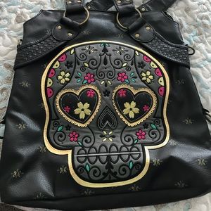 Dark brown Loungefly sugar skull bag
